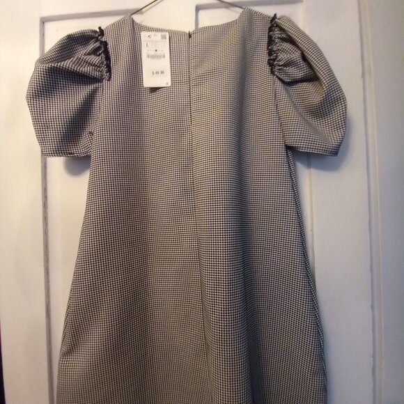 ZARA BLACK WHITE HOUNDSTOOTH DRESS NWT L - Picture 10 of 12